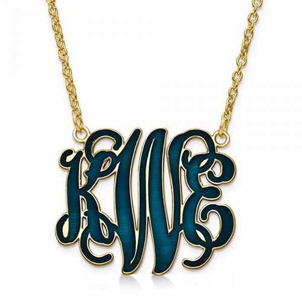 Enamel Monogram Initial Pendant Necklace Yellow Gold, Sterling Silver