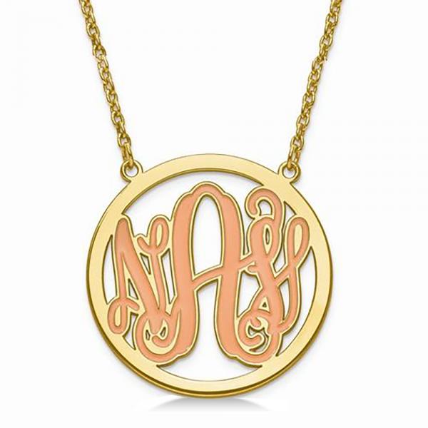 Enamel Monogram Initial Circle Pendant Necklace Gold, Sterling Silver