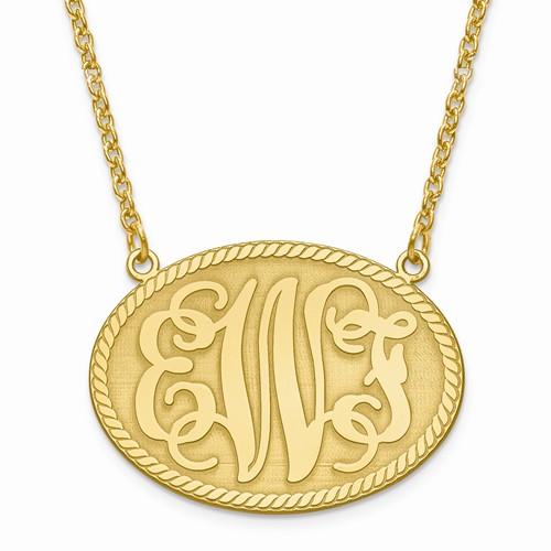 Medium Oval Monogram Initial Pendant Necklace Gold on Sterling Silver