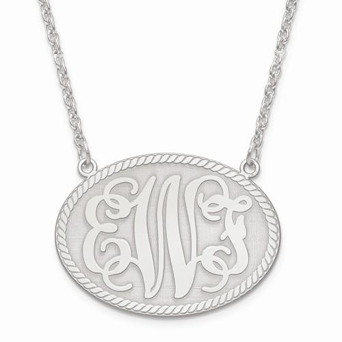 Medium Oval Monogram Initial Plate Pendant Necklace in Sterling Silver