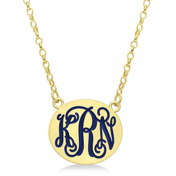 Enameled Monogram Initial Petite Plate Pendant Gold on Sterling Silver