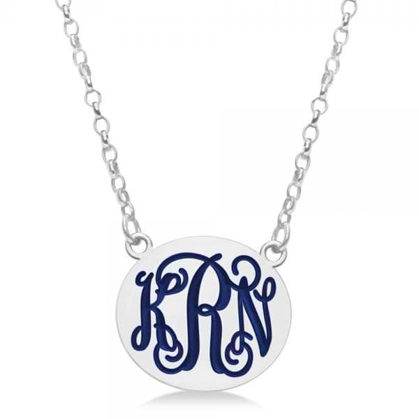 Enameled Monogram Initial Petite Pendant Necklace in Sterling Silver