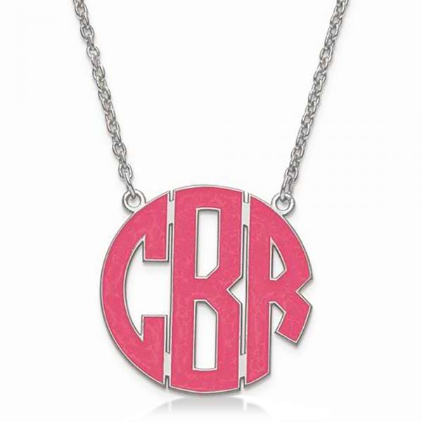 Enameled Circular Monogram Initial Pendant Necklace in Sterling Silver