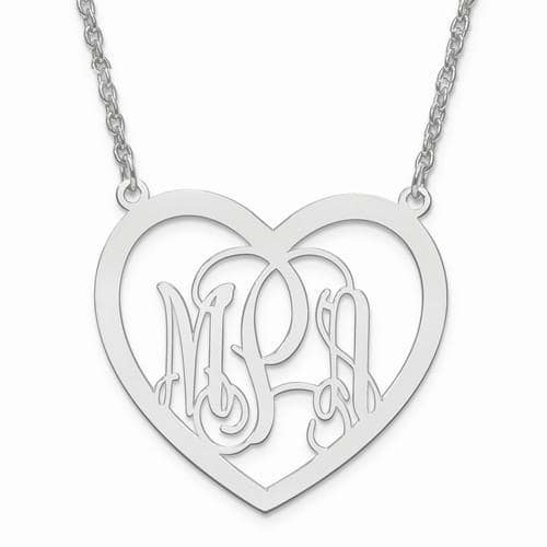 Heart Monogram Initial Plate Pendant Necklace in Sterling Silver