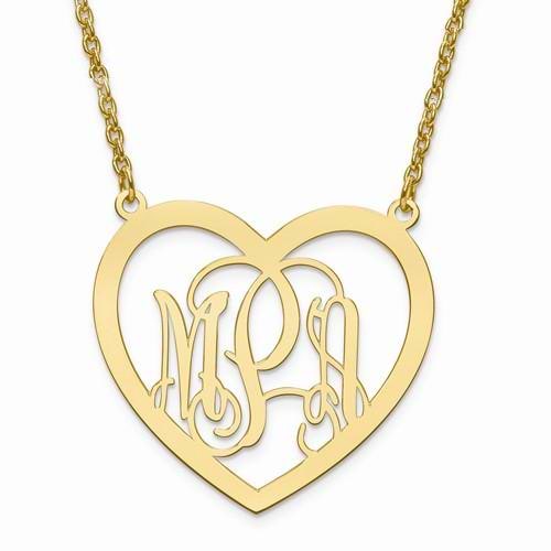 Heart Monogram Initial Pendant Necklace in 14k Yellow Gold