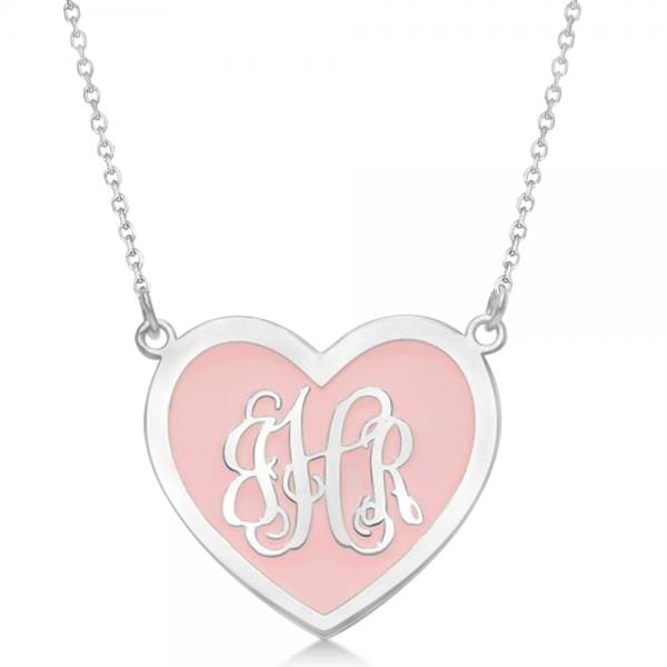 Enameled Heart Monogram Initial Pendant Necklace in Sterling Silver
