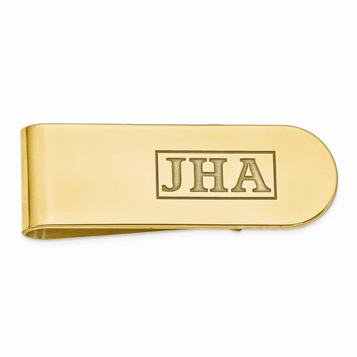 Recessed Letters Monogram Initial Money Clip in 14k Yellow Gold