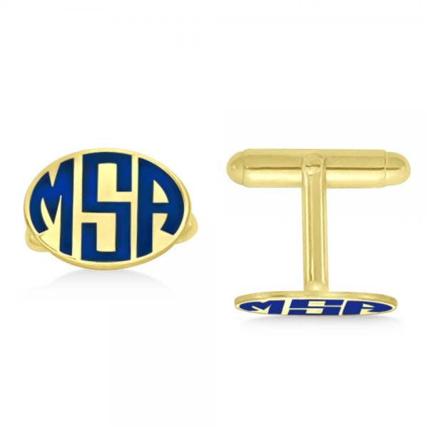 Enameled Oval Monogram Initial Cufflinks in Gold over Sterling Silver