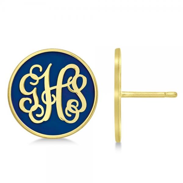 Enamel Monogram Initial Circle Earrings Gold on Sterling Silver