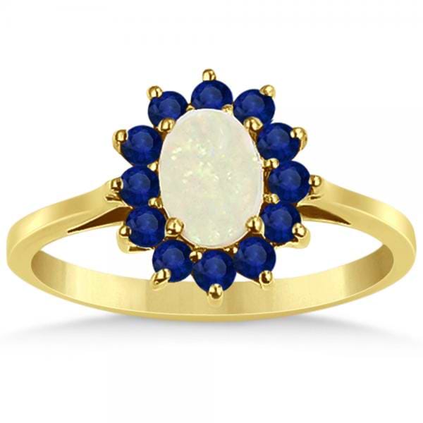 Oval Opal & Blue Sapphire Fashion Ring in 14k Yellow Gold (0.95ct)