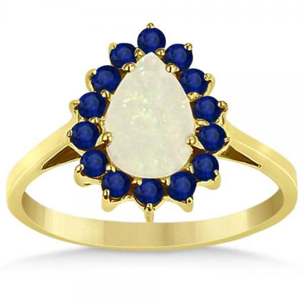 Pear Opal & Blue Sapphire Fashion Ring in 14k Yellow Gold (2.53ct)