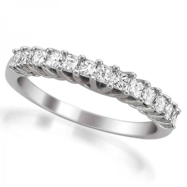 Diamond Accented Princess Cut Wedding Band in 14k White Gold (0.75ct)