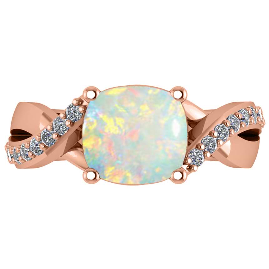 Twisted Cushion Opal Engagement Ring 14k Rose Gold (4.16ct)