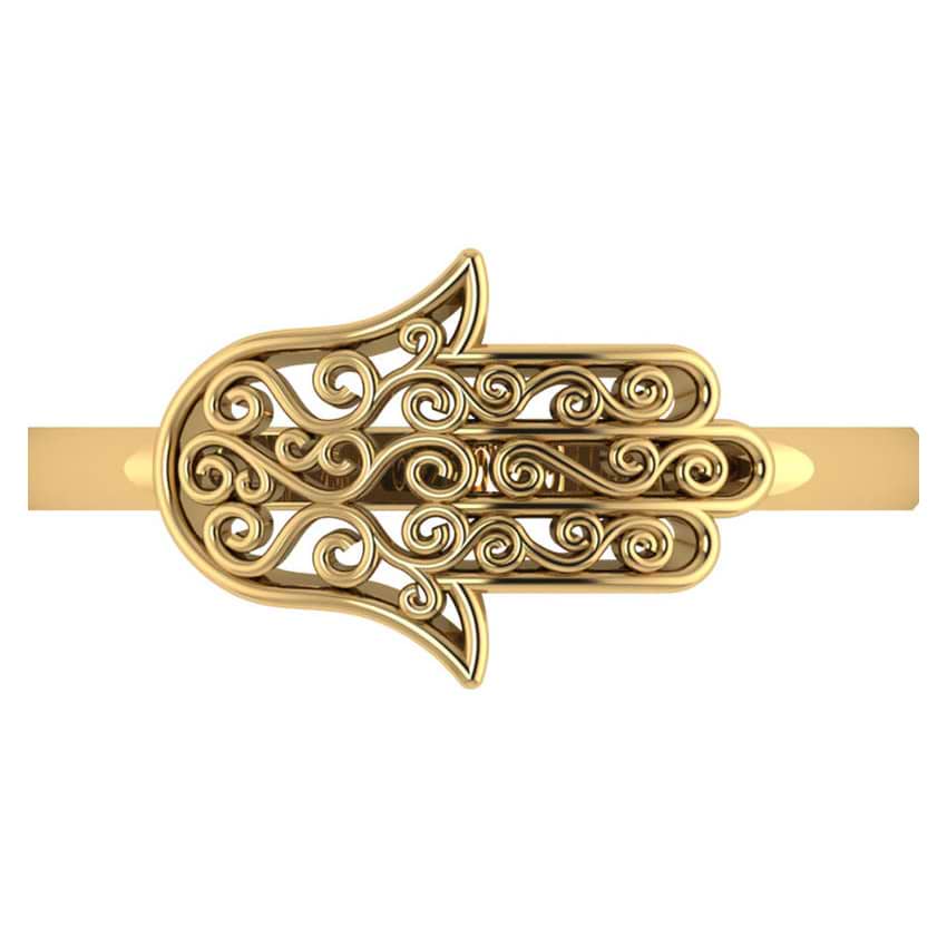 Hand of God Hamsa Swirl Design Spiritual Fashion Ring 14k Yellow Gold