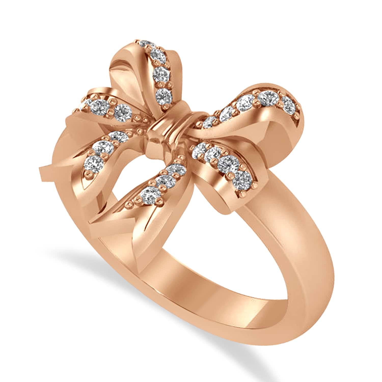 Diamond Ribbon Bow Ring/Wedding Band 14k Rose Gold (0.23ct)
