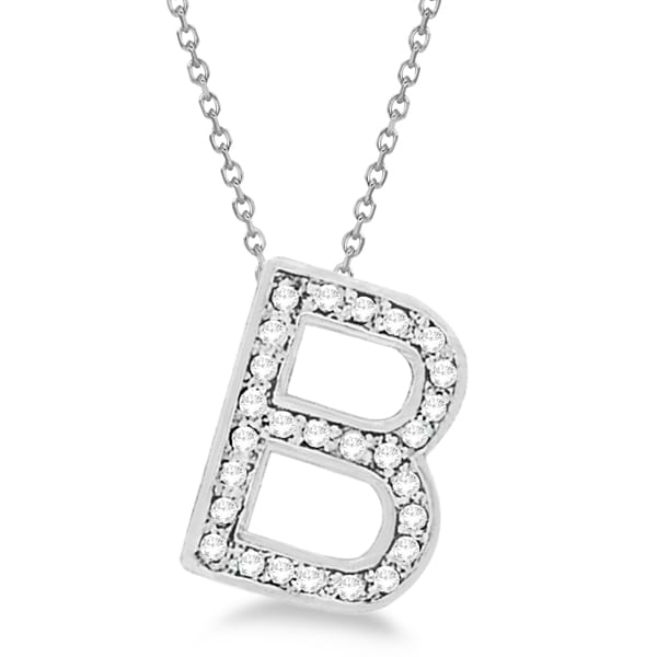 Custom Tilted Diamond Block Letter B Initial Necklace in 14k White Gold