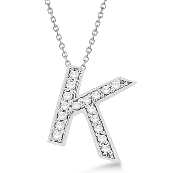 Custom Tilted Diamond Block Letter K Initial Necklace in 14k White Gold