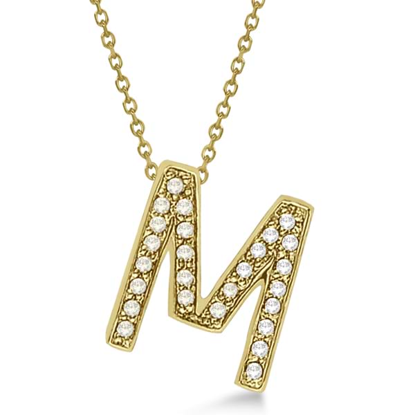 Custom Tilted Diamond Block Letter "M" Initial Necklace in 14k Yellow Gold