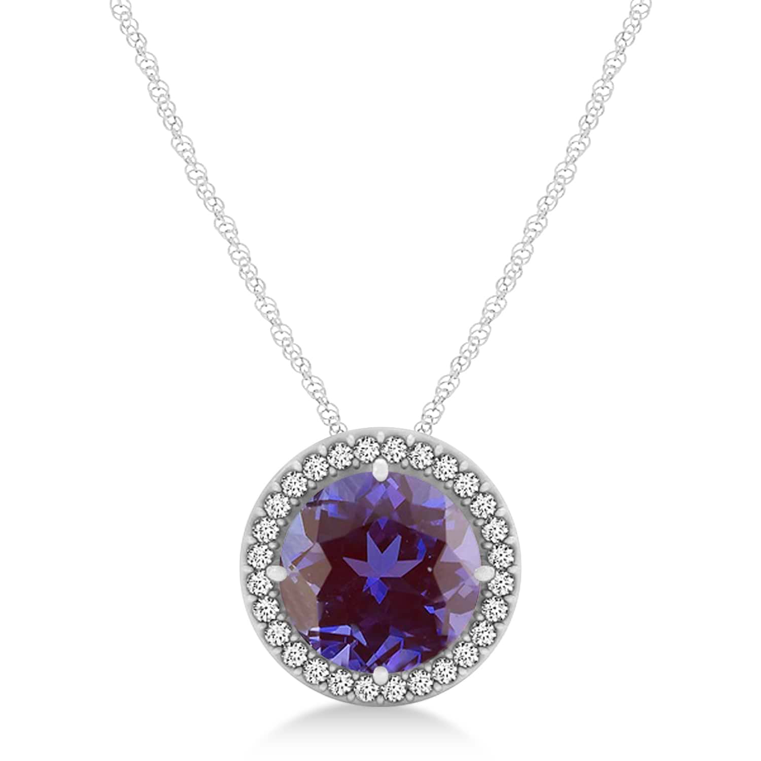Lab Alexandrite Floating Solitaire Halo Pendant Necklace 14k White Gold (2.04ct)