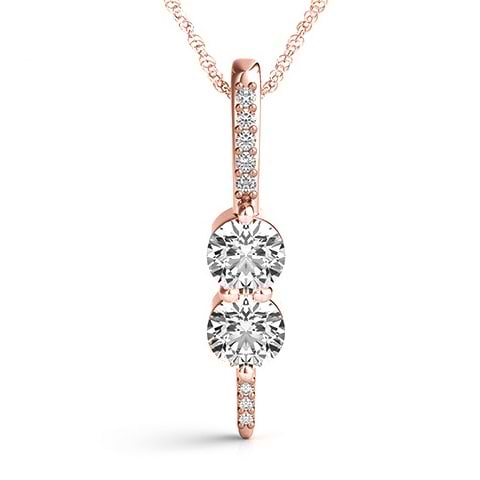 Two Stone Diamond Drop Pendant Necklace 14k Rose Gold (0.34ct)