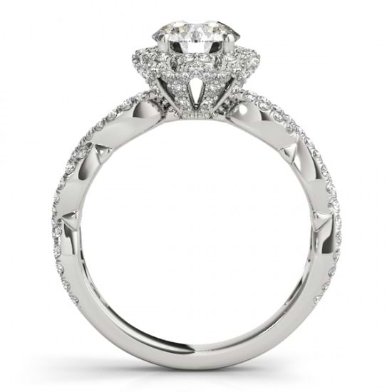 Twisted Halo Moissanite/Diamond Flower Engagement Ring Setting 14k W. Gold 1.06ct