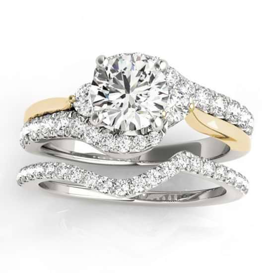 Bypass Engagement Ring & Curved Band Bridal Set 14k Y. Gold 0.67ct