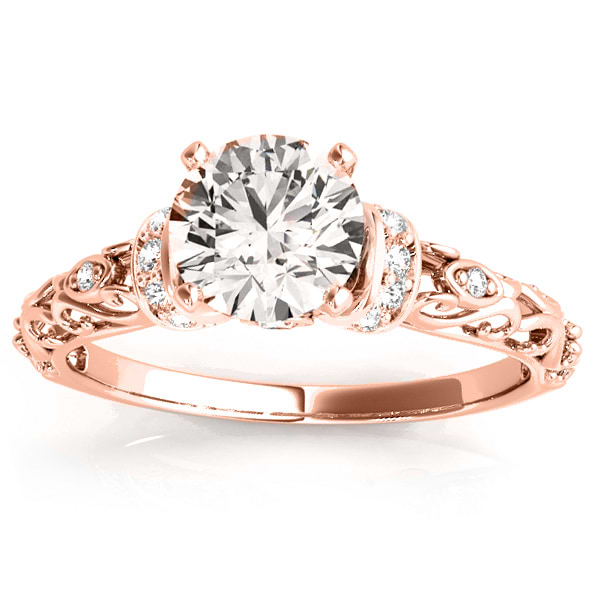 Diamond Antique Style Engagement Ring Setting 14k Rose Gold (0.12ct)