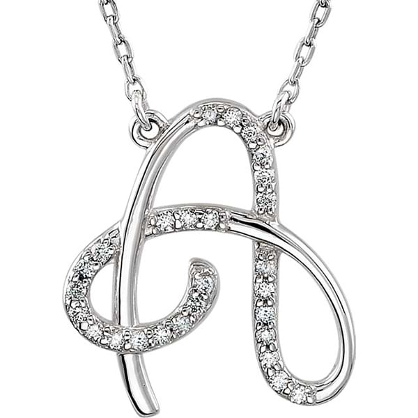 Personalized Diamond Cursive A Initial Pendant Necklace 14k White Gold