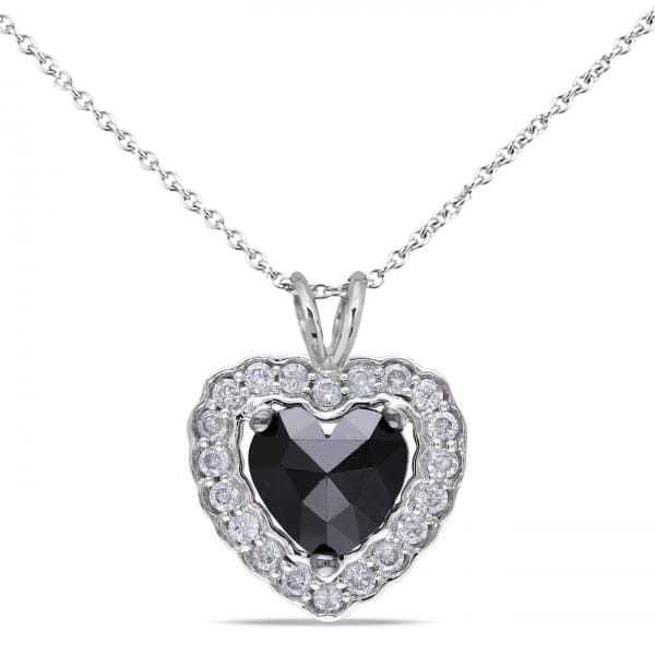Black & White Diamond Heart Pendant Necklace in 14k White Gold (1.00ct)