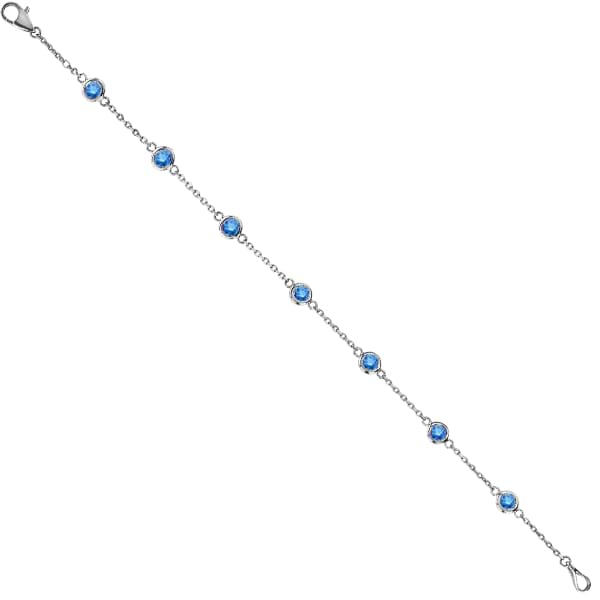 Fancy Blue Diamond Station Bracelet Bezel-Set 14K White Gold (0.37ct)