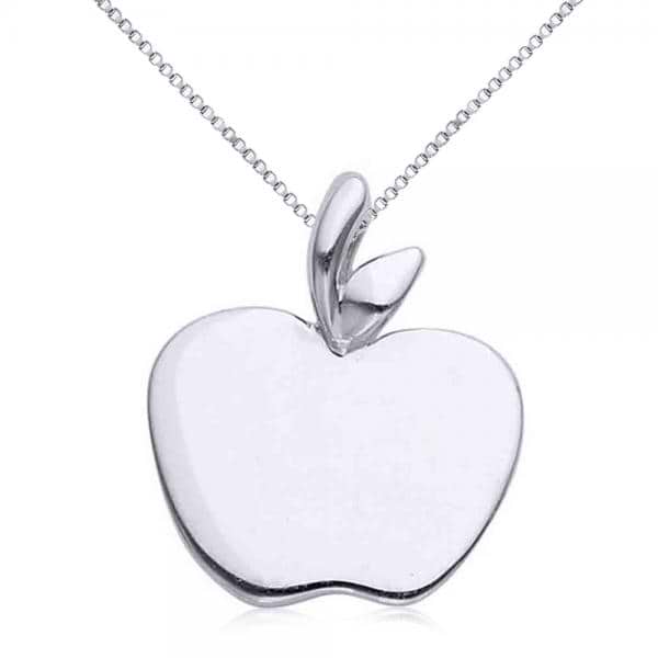 Solid Apple Pendant Necklace in Plain Metal 14k White Gold