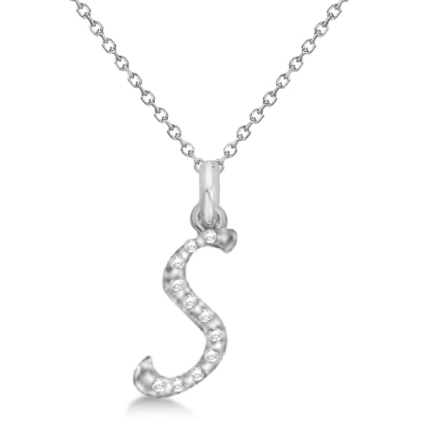 Personalized Diamond Script Letter S Initial Necklace in 14k White Gold