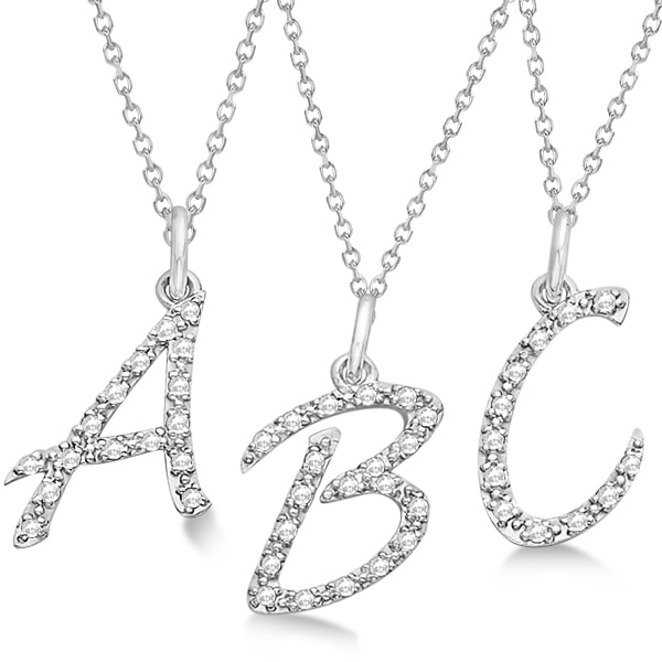 Personalized Diamond Script Letter C Initial Necklace in 14k White Gold