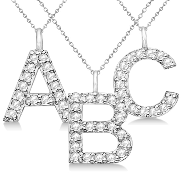 Customized Block-Letter Pave Diamond "M" Initial Pendant in 14k White Gold