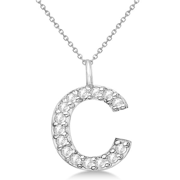Customized Block-Letter Pave Diamond Initial Pendant in 14k White Gold (Letter G)