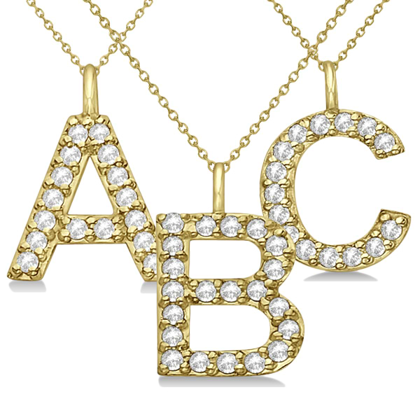 Customized Block-Letter Pave Diamond Initial Pendant in 14k Yellow Gold (C)