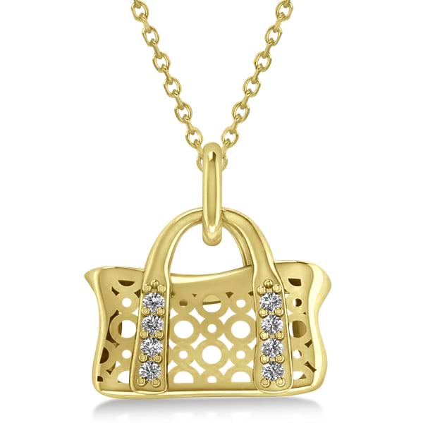 Purse Pendant Necklace with Diamond Accents 14k Yellow Gold (0.08ct)