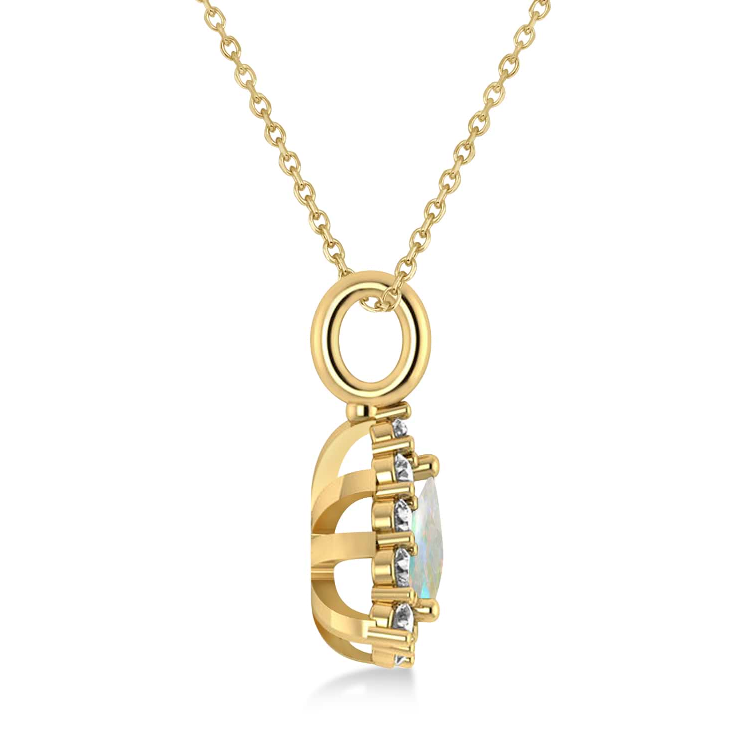Diamond & Opal Trillion Cut Pendant Necklace 14k Yellow Gold (1.24ct)