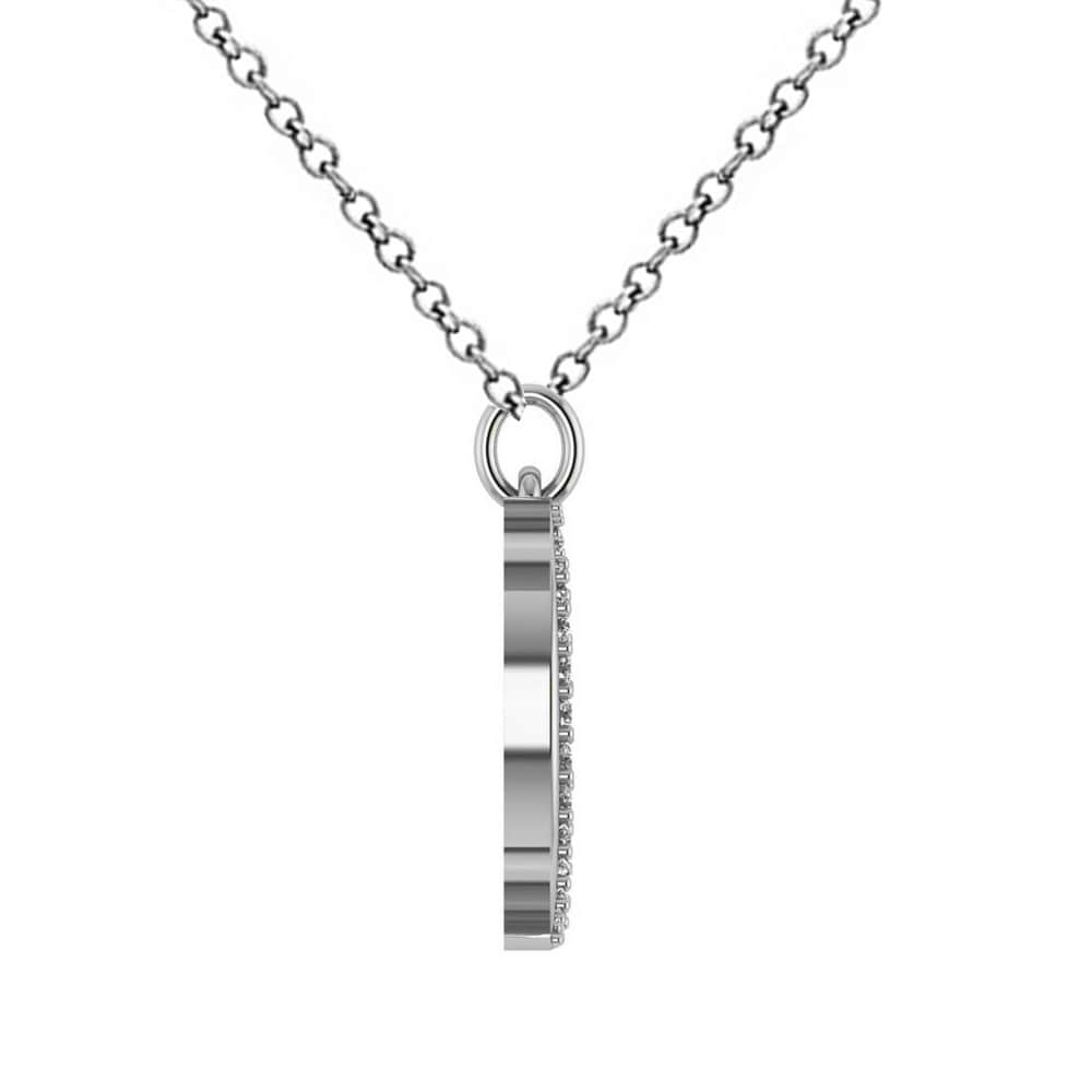 Crescent Moon Shaped Diamond Pendant Necklace 14k White Gold (0.13ct)