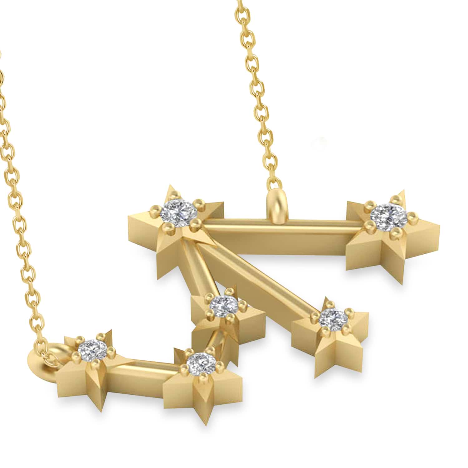 Diamond Libra Zodiac Constellation Star Necklace 14k Yellow Gold (0.08ct)