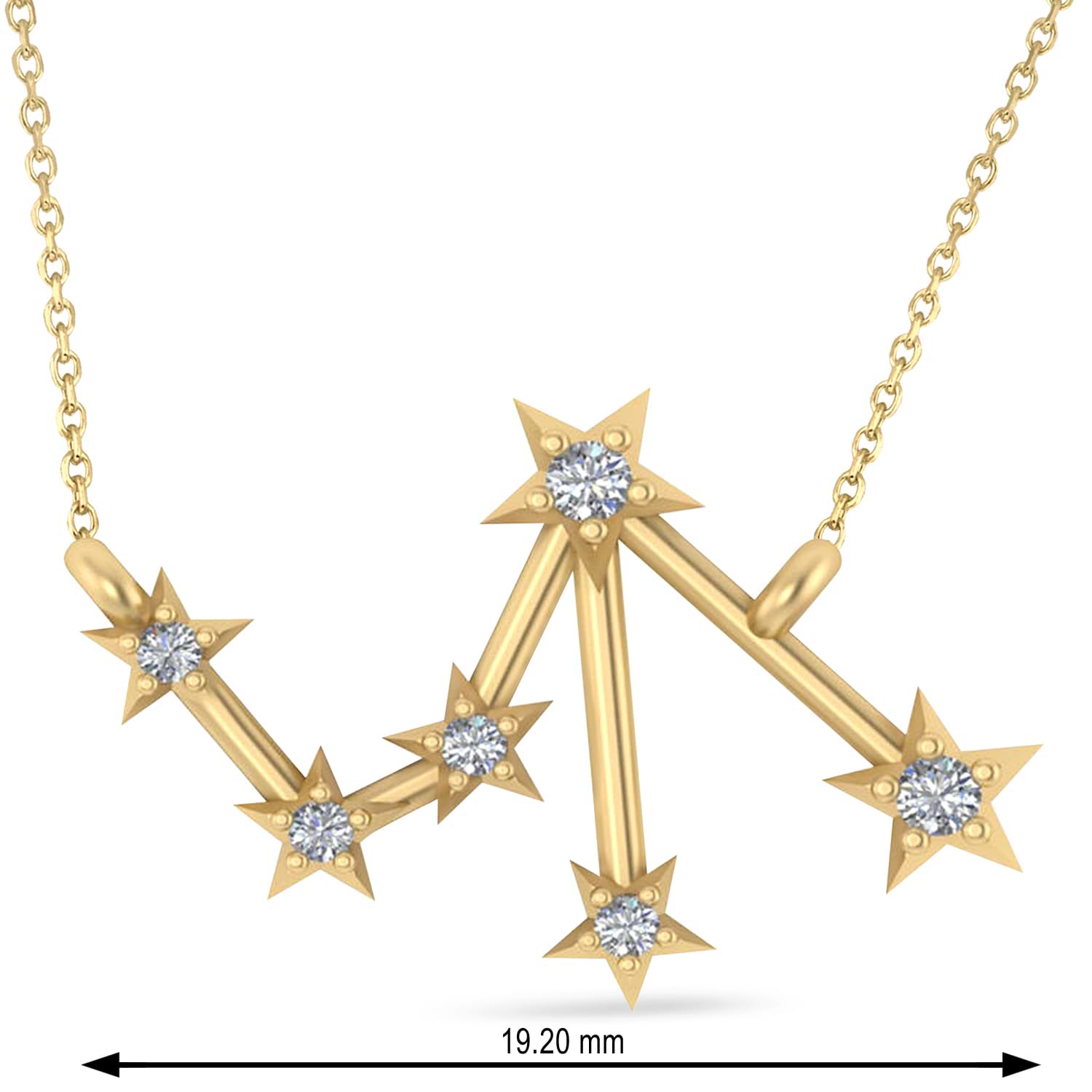 Diamond Libra Zodiac Constellation Star Necklace 14k Yellow Gold (0.08ct)