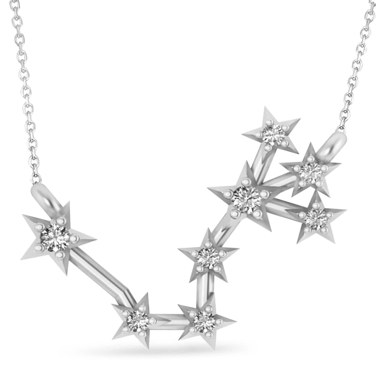 Diamond Scorpio Zodiac Constellation Star Necklace 14k White Gold (0.10ct)