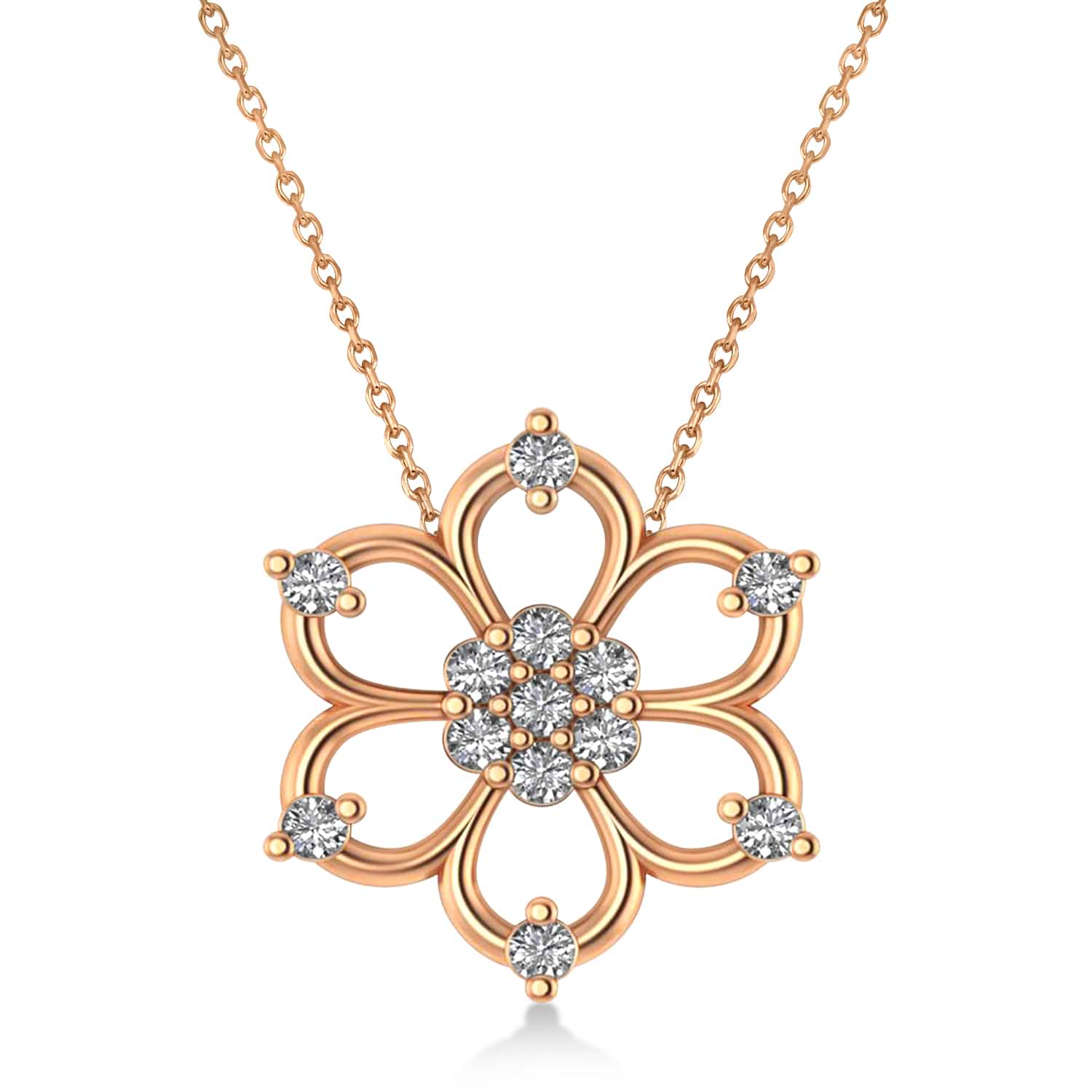 Diamond Six-Petal Flower Pendant Necklace 14k Rose Gold (0.26ct)