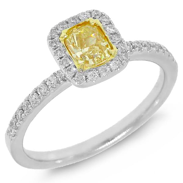 0.74ct 14k Two-tone Gold Cushion Cut Natural Fancy Yellow Diamond Ring