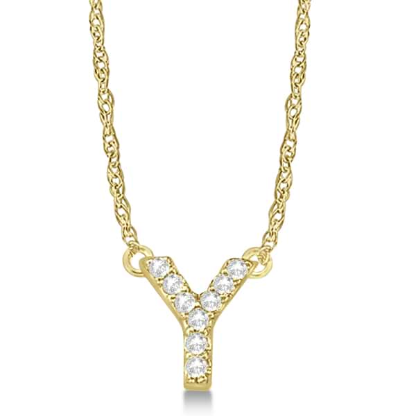 Petite Pave Diamond Initial Pendant Necklace 14k Yellow Gold Y