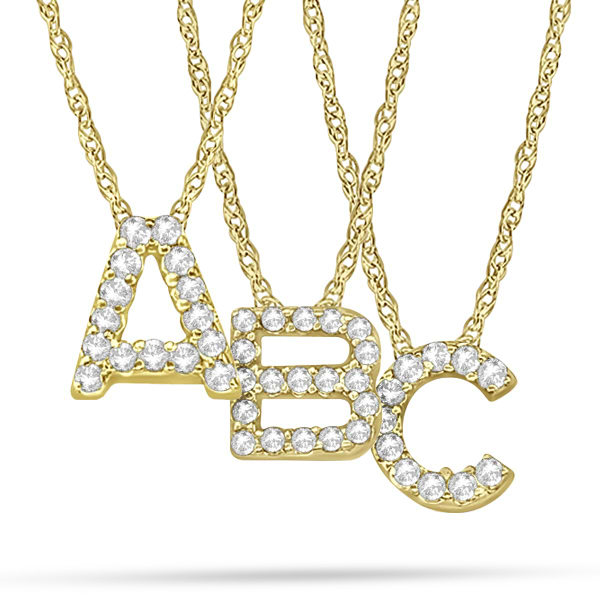 Petite Pave Diamond Initial Pendant Letter V Necklace 14k Yellow Gold