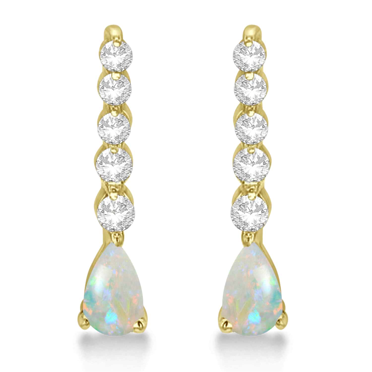 Pear Opal & Diamond Graduated Drop Earrings 14k Yellow Gold (0.80ctw)