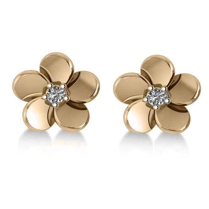 Diamond Flower Blossom Stud Earrings 14k Yellow Gold (0.06ct)