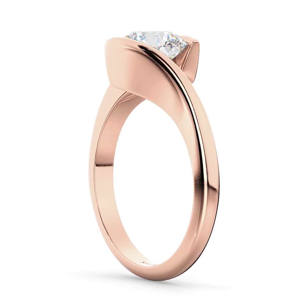 Tension Set Swirl Solitaire Engagement Ring Setting 14k Rose Gold