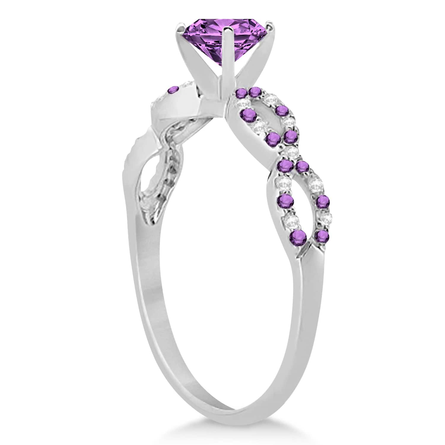 Infinity Diamond & Amethyst Engagement Ring 14K White Gold 1.05ct